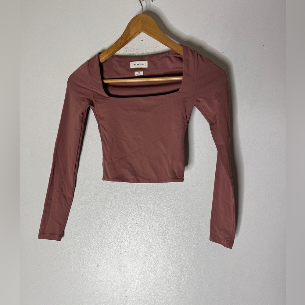 Babaton 2xs Contour Square neck Long Sleeve Crop Top Mauve‎ Rose